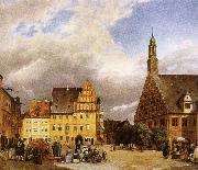 johannes brahms the market place zwickau, where schumann was born oil on canvas